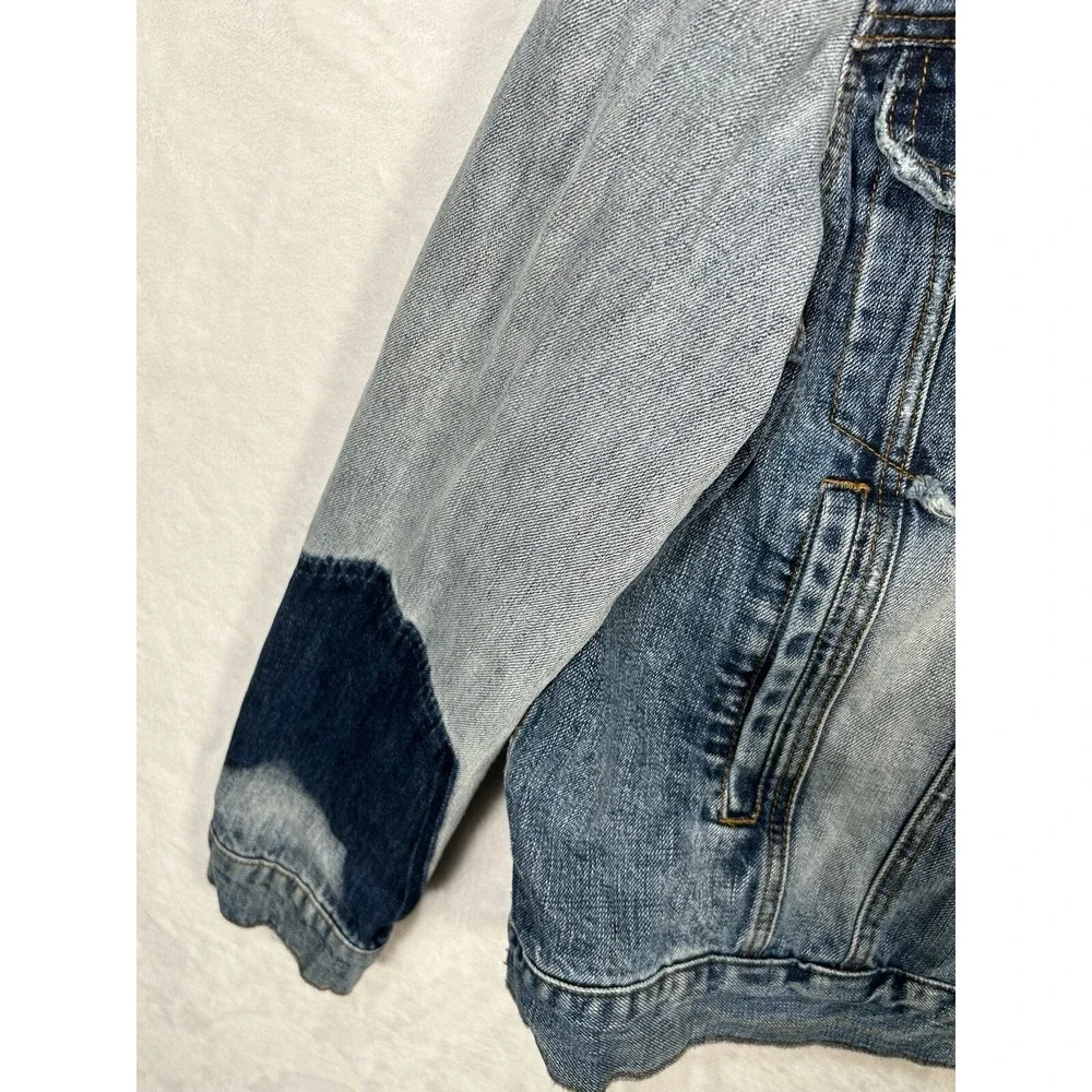 Free People Studded Blue Pub Crawl Denim Jean Jacket Distressed Large L‎ - Picture 6 of 11